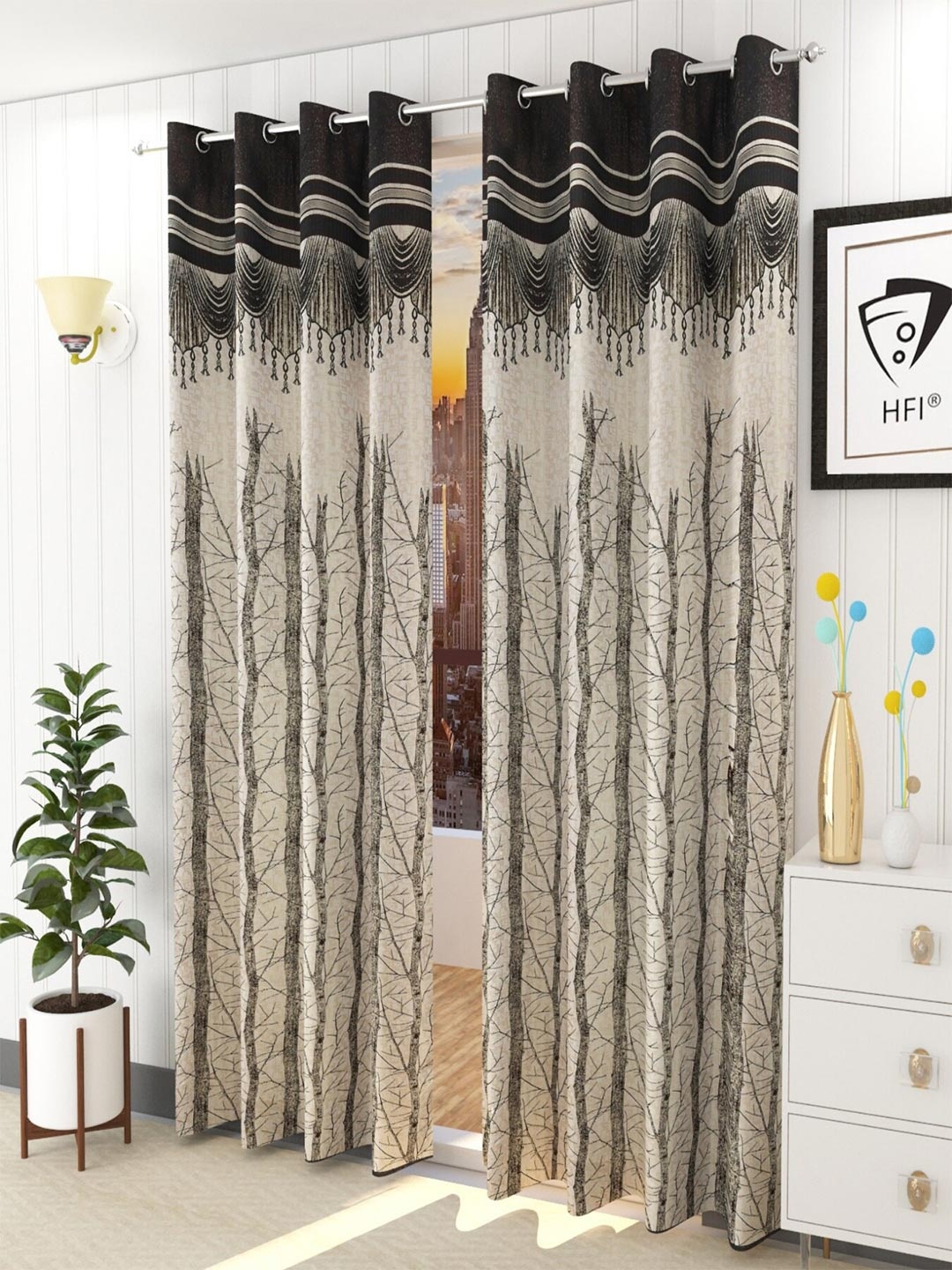 

Homefab India Brown & Cream-Coloured Set of 2 Room Darkening Window Curtain