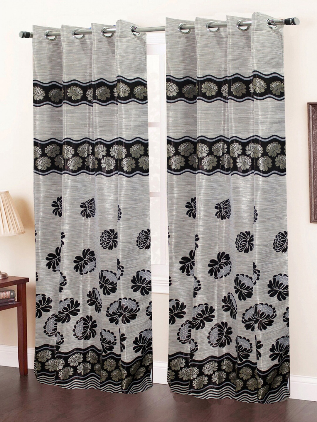 

Homefab India Brown & Grey Set of 2 Room Darkening Window Curtain