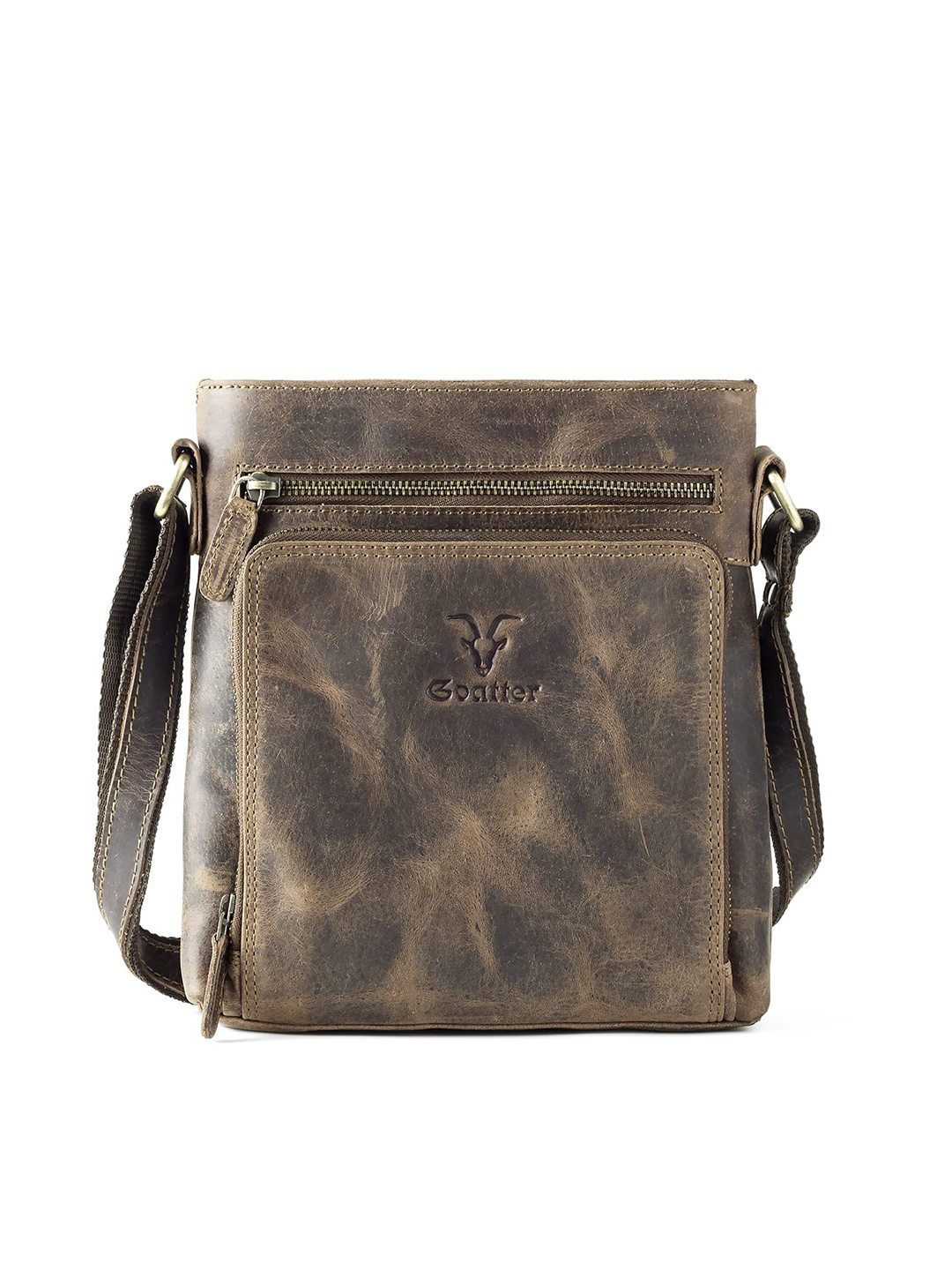 

Goatter Men Coffee Brown Textured Messenger Bag