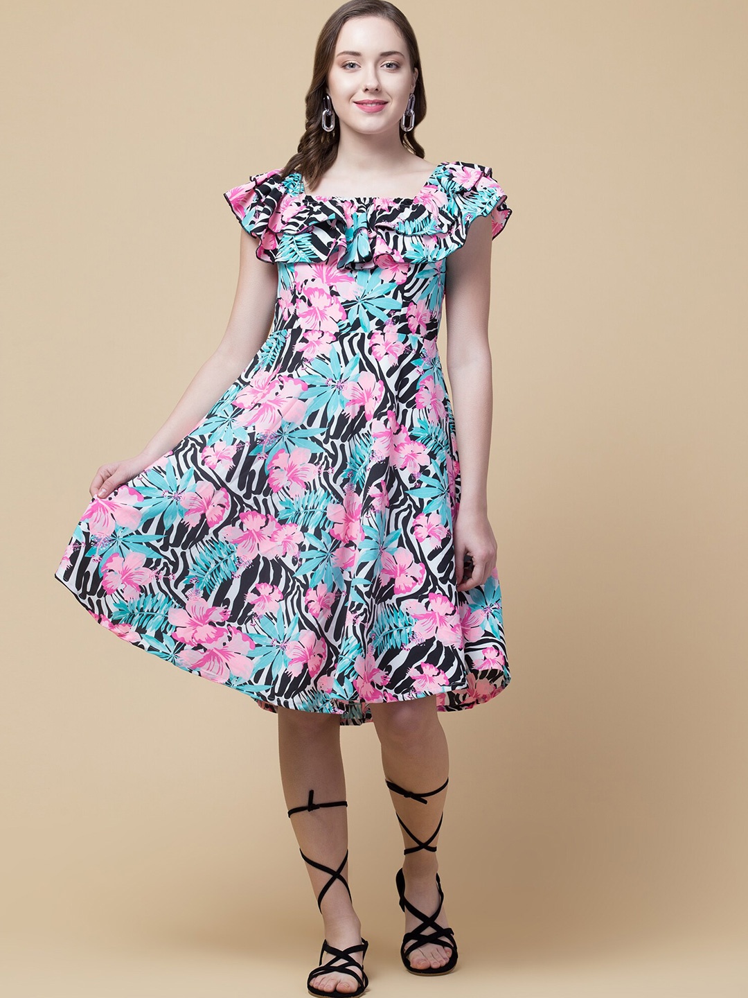 

Hive91 Multicoloured Floral Crepe Dress, Multi