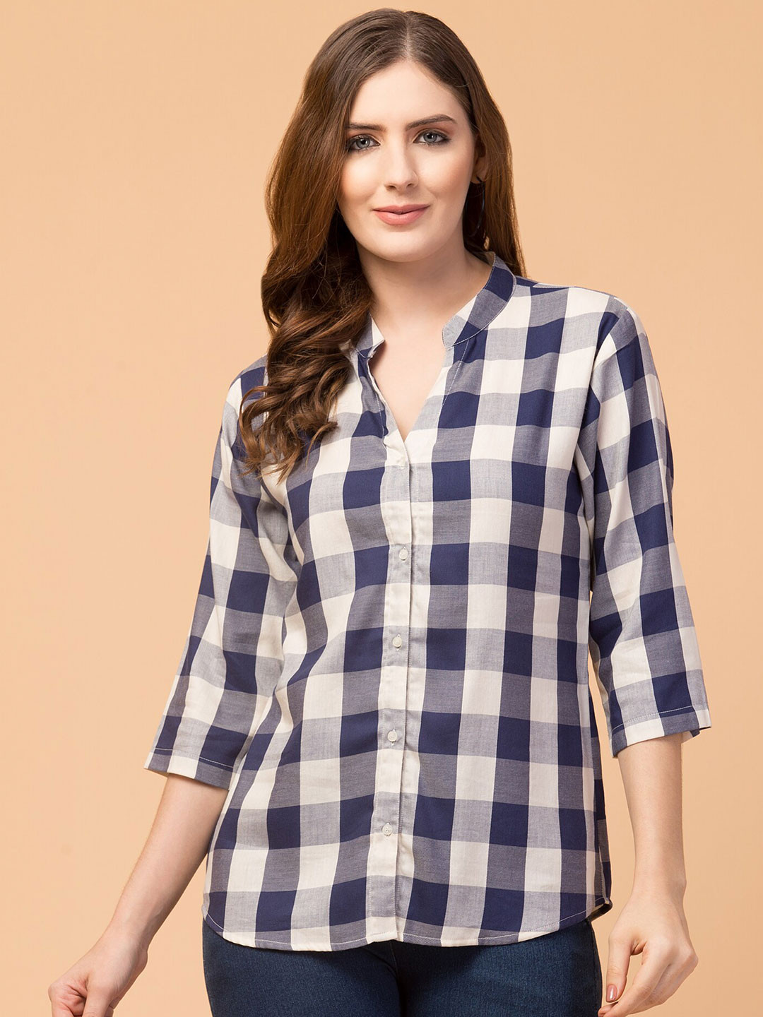 

Hive91 Blue & Grey Viscose Rayon Checked Tunic