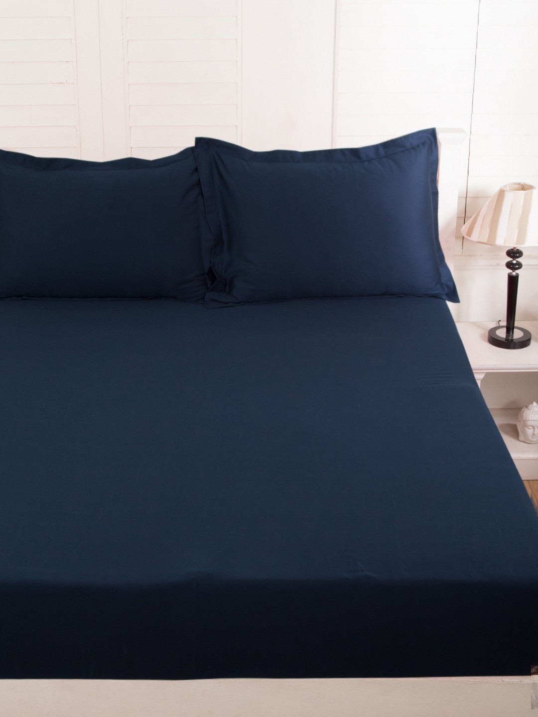 

MASPAR Navy Cotton 210 TC Fine Double Bedsheet with 2 Pillow Covers, Navy blue