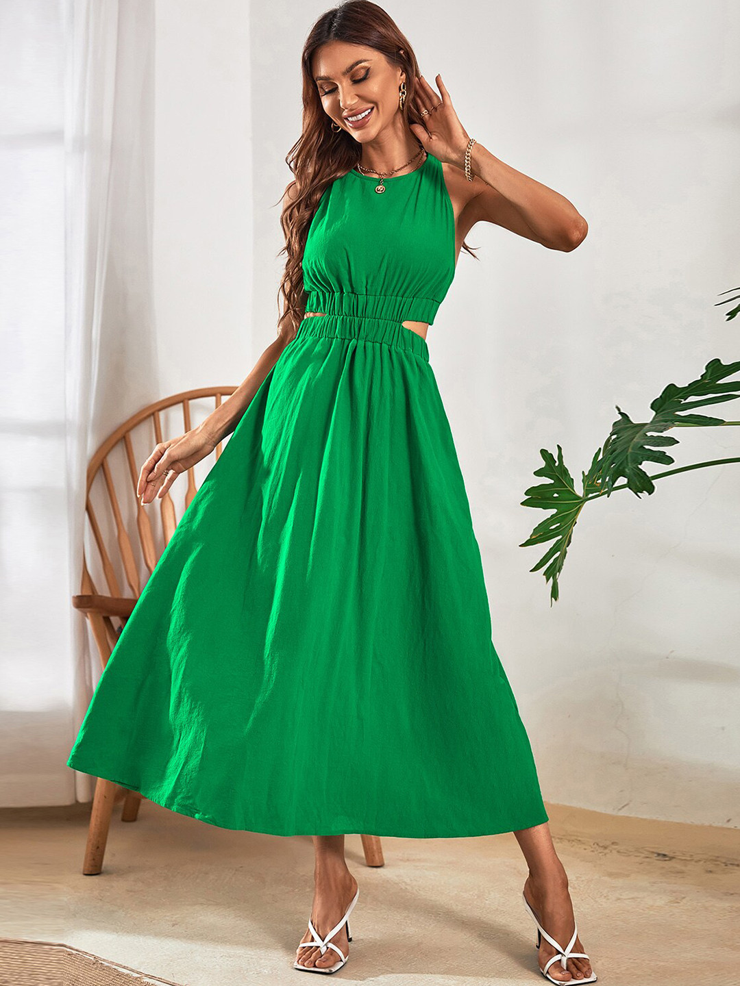 

BoStreet Women Green Halter Neck Maxi Dress