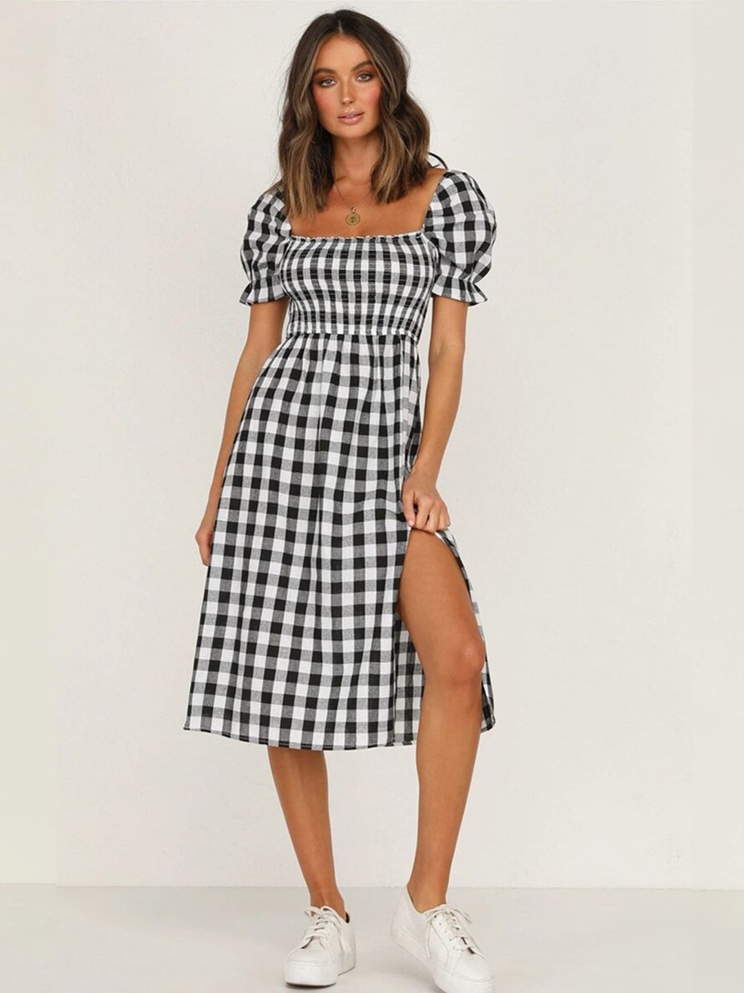 

BoStreet Black Checked Fit & Flared Dress