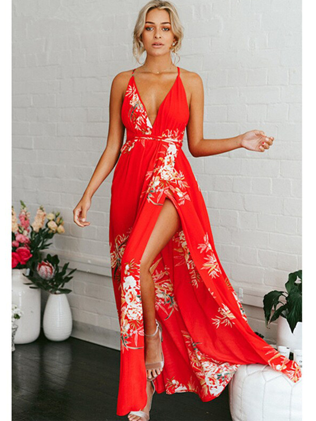 

BoStreet Printed Red Wrap Dresses