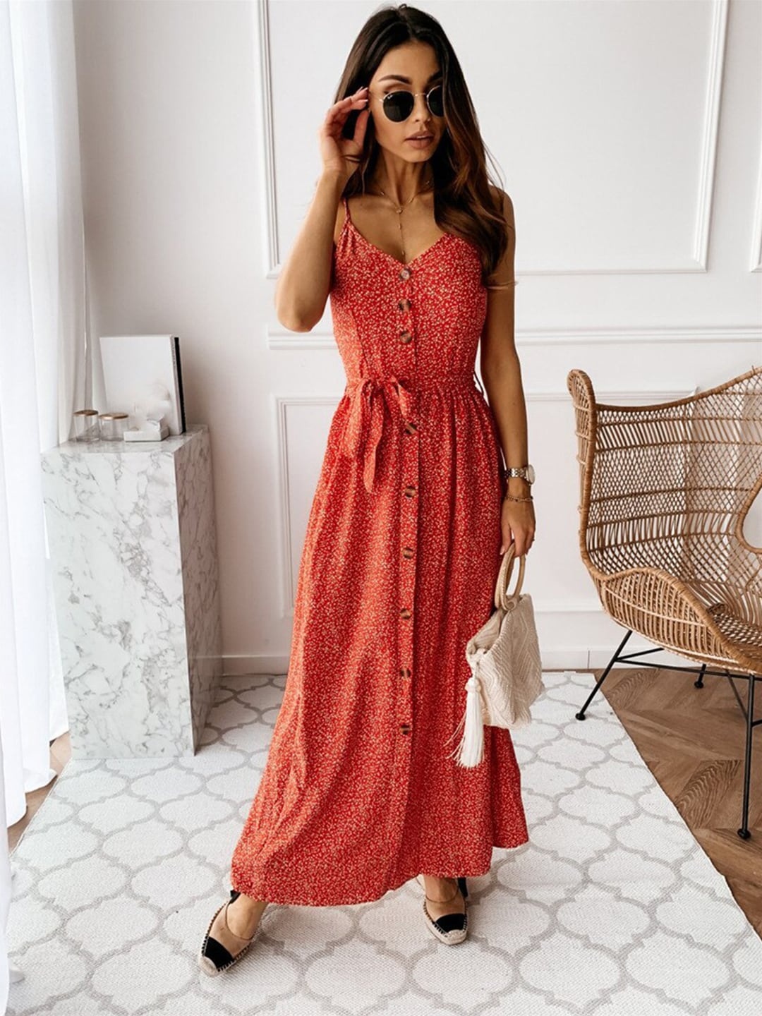 

BoStreet Red Printed Maxi Dress