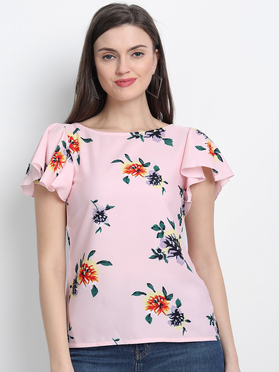 

Meerap Pink Floral Print Crepe Top