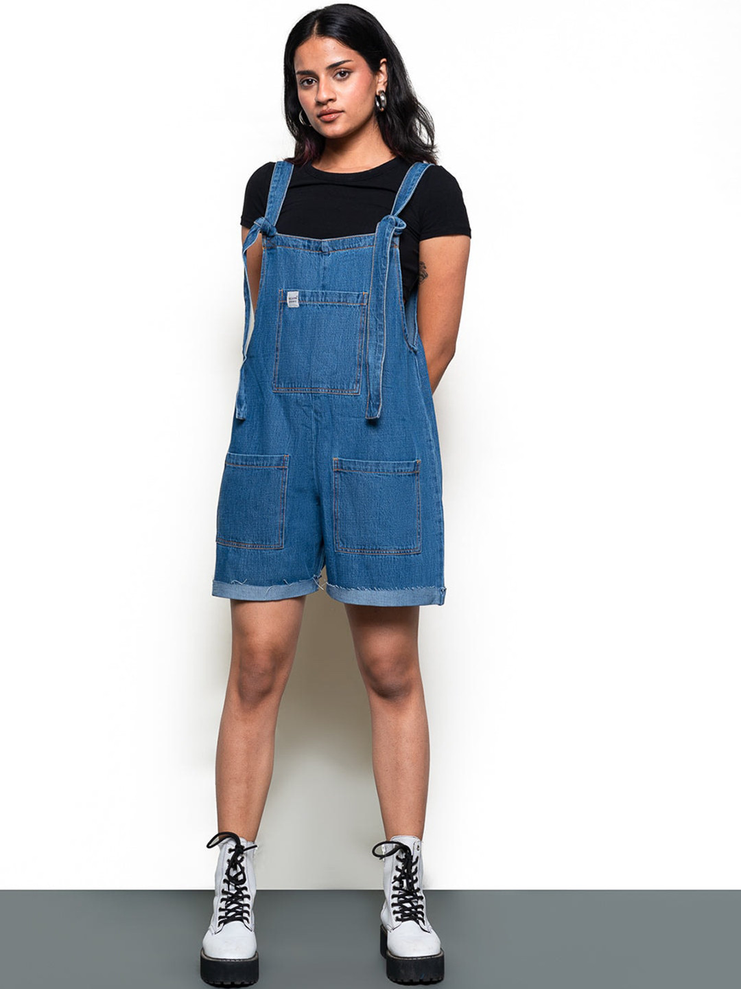 

FREAKINS Women Blue Solid Denim Dungarees