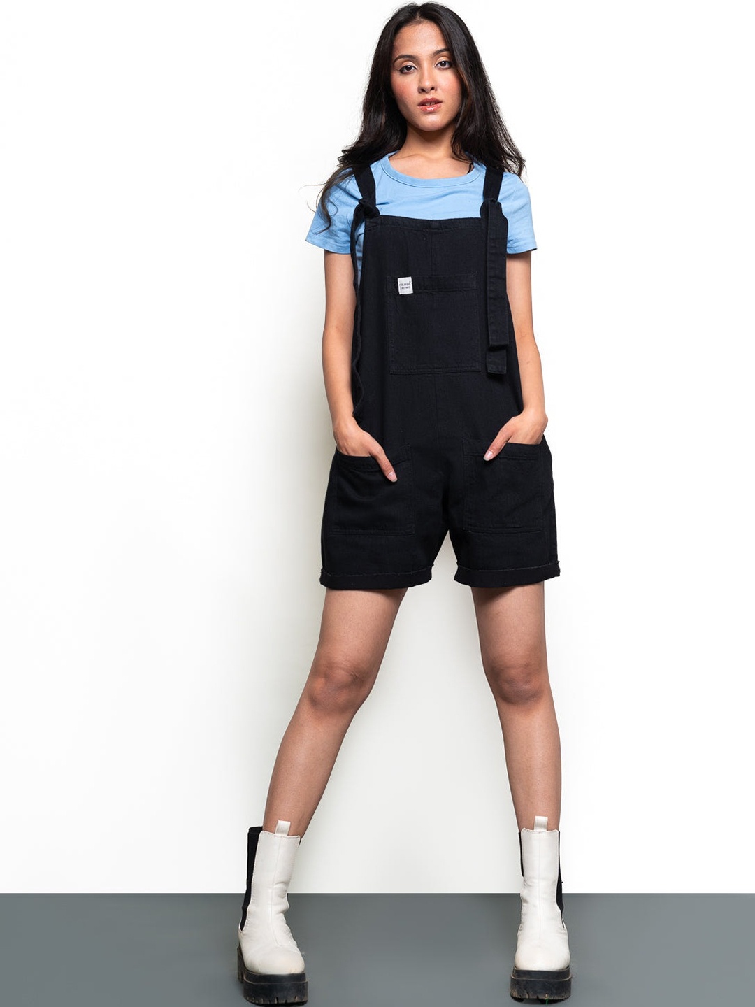 

FREAKINS Women Black Solid Organic Cotton Dungaree