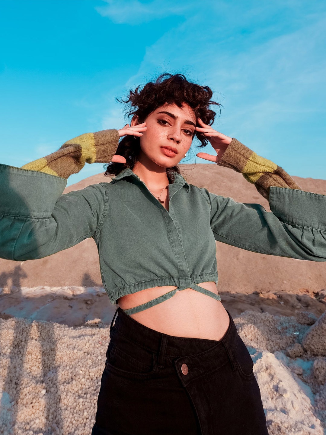 

FREAKINS Women Coral Green Crop Shirt