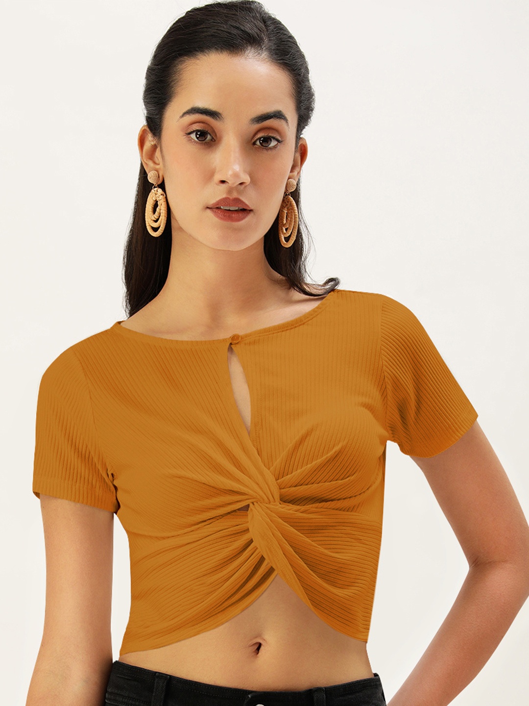 

Martini Mustard Yellow & satin sheen gold Twisted Crop Top