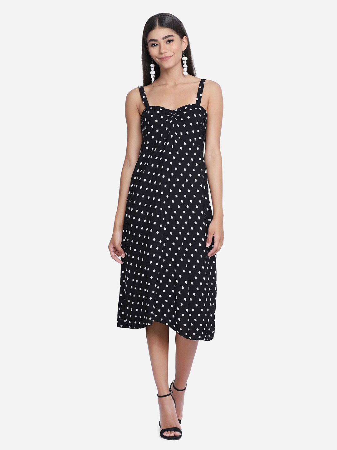 

SAKIA Black & White Crepe A-Line Midi Dress