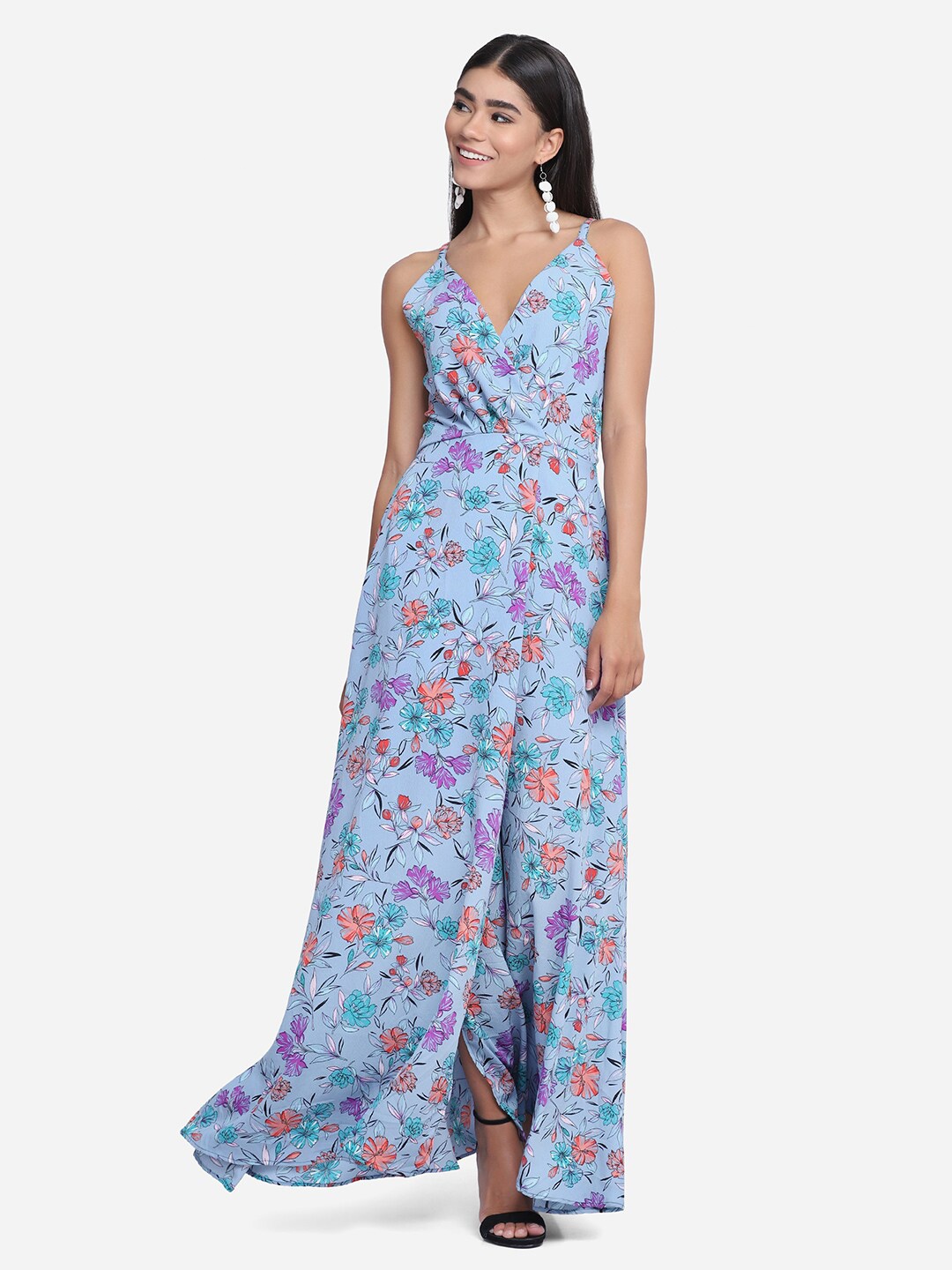 

SAKIA Women Blue Floral Crepe Maxi Dress