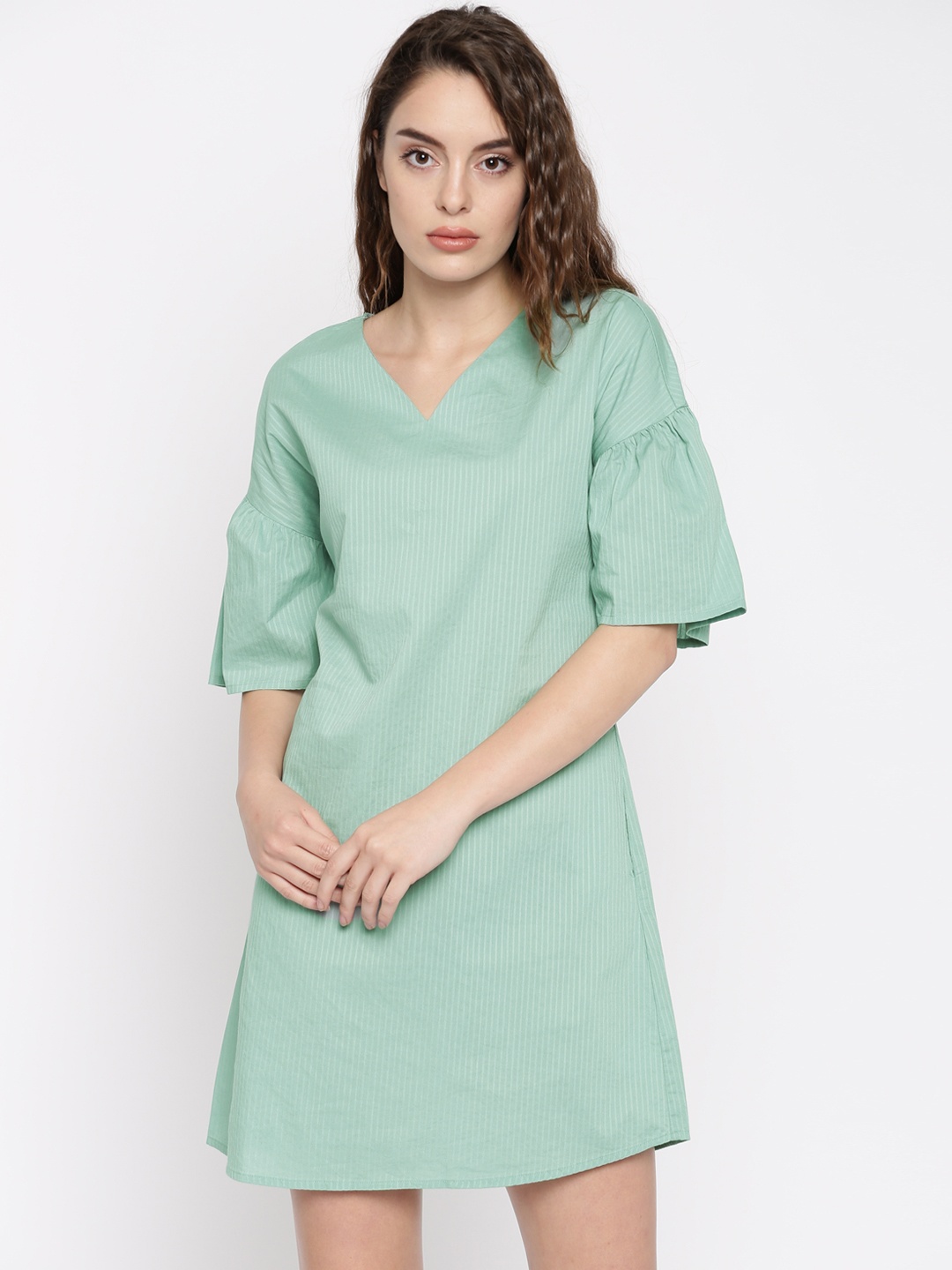 

Vero Moda Green Striped A-Line Dress