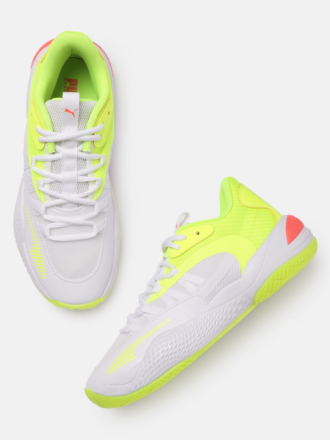 

Puma Unisex White & Fluorescent Green Court Rider 2.0 Glow Stick Basketball Shoes