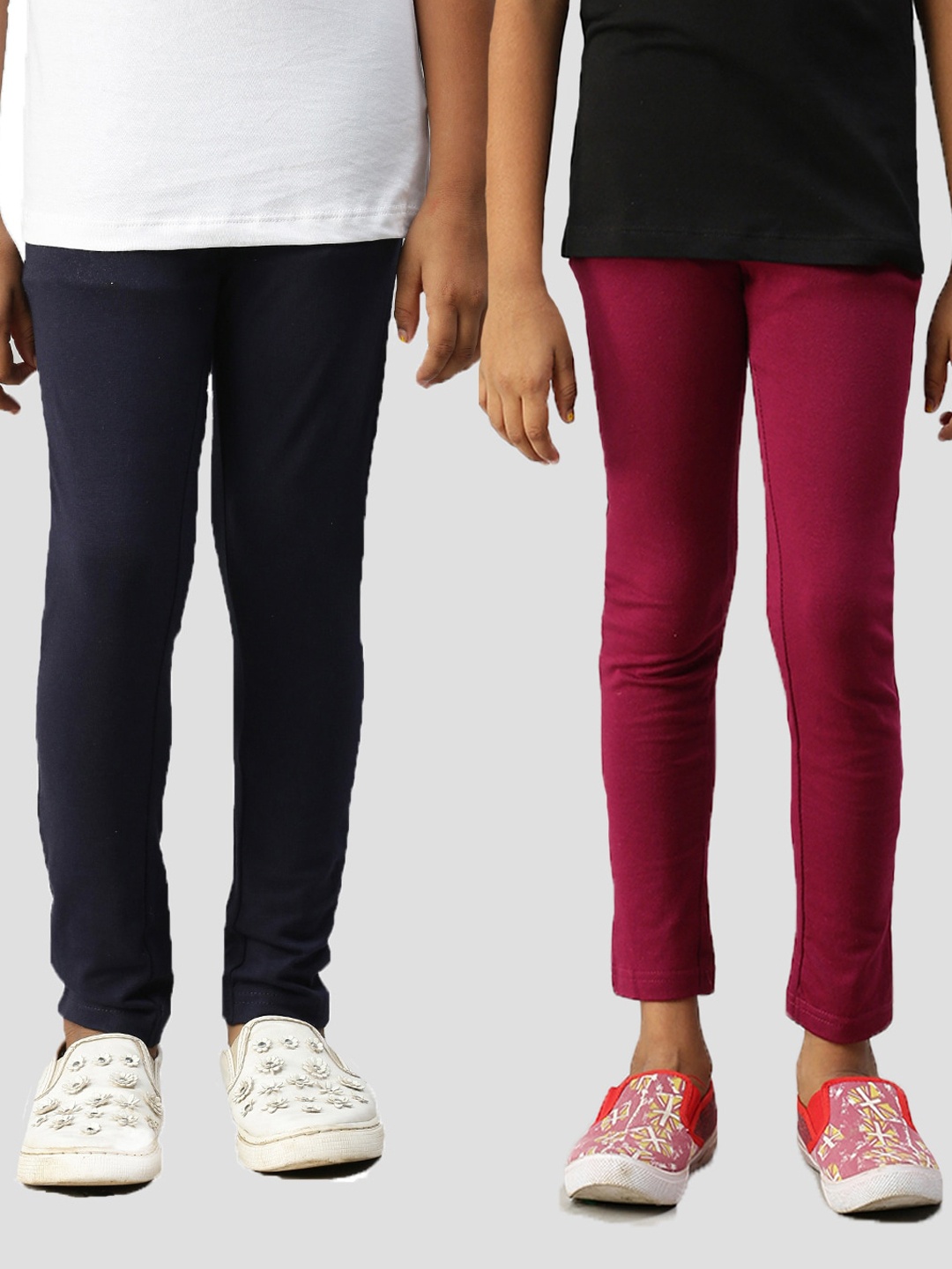 

Kryptic Girls Pack Of 2 Navy Blue & Maroon Solid Ankle-Length Leggings