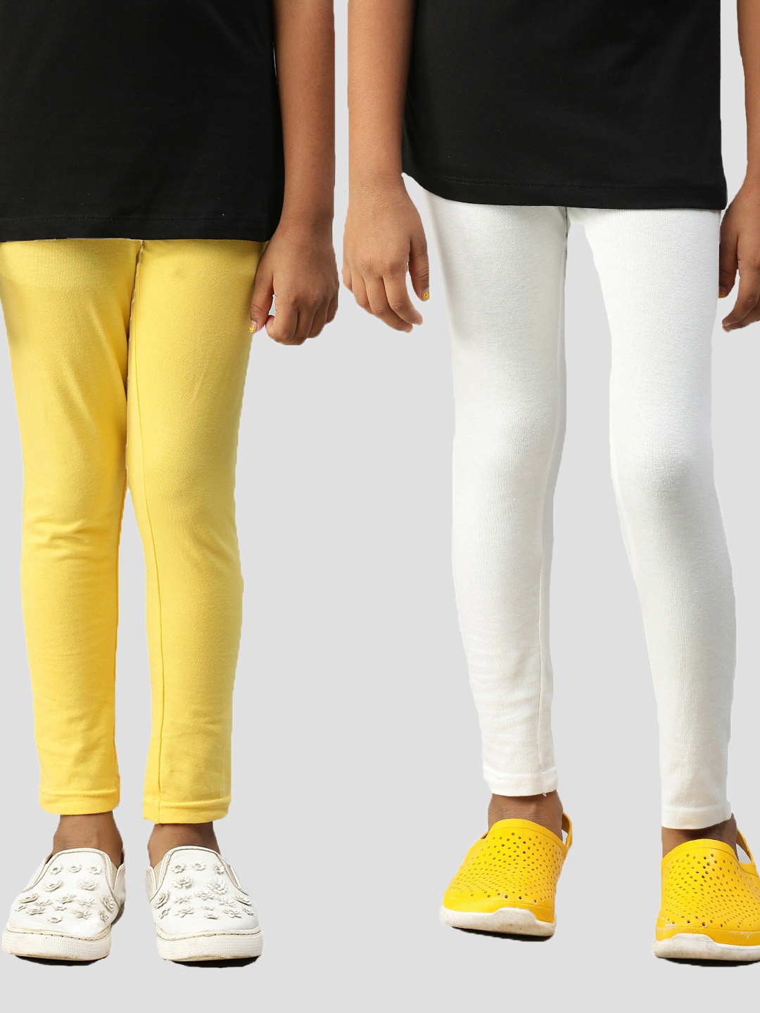

Kryptic Girls Pack Of 2 Yellow & White Solid Ankle Length Leggings