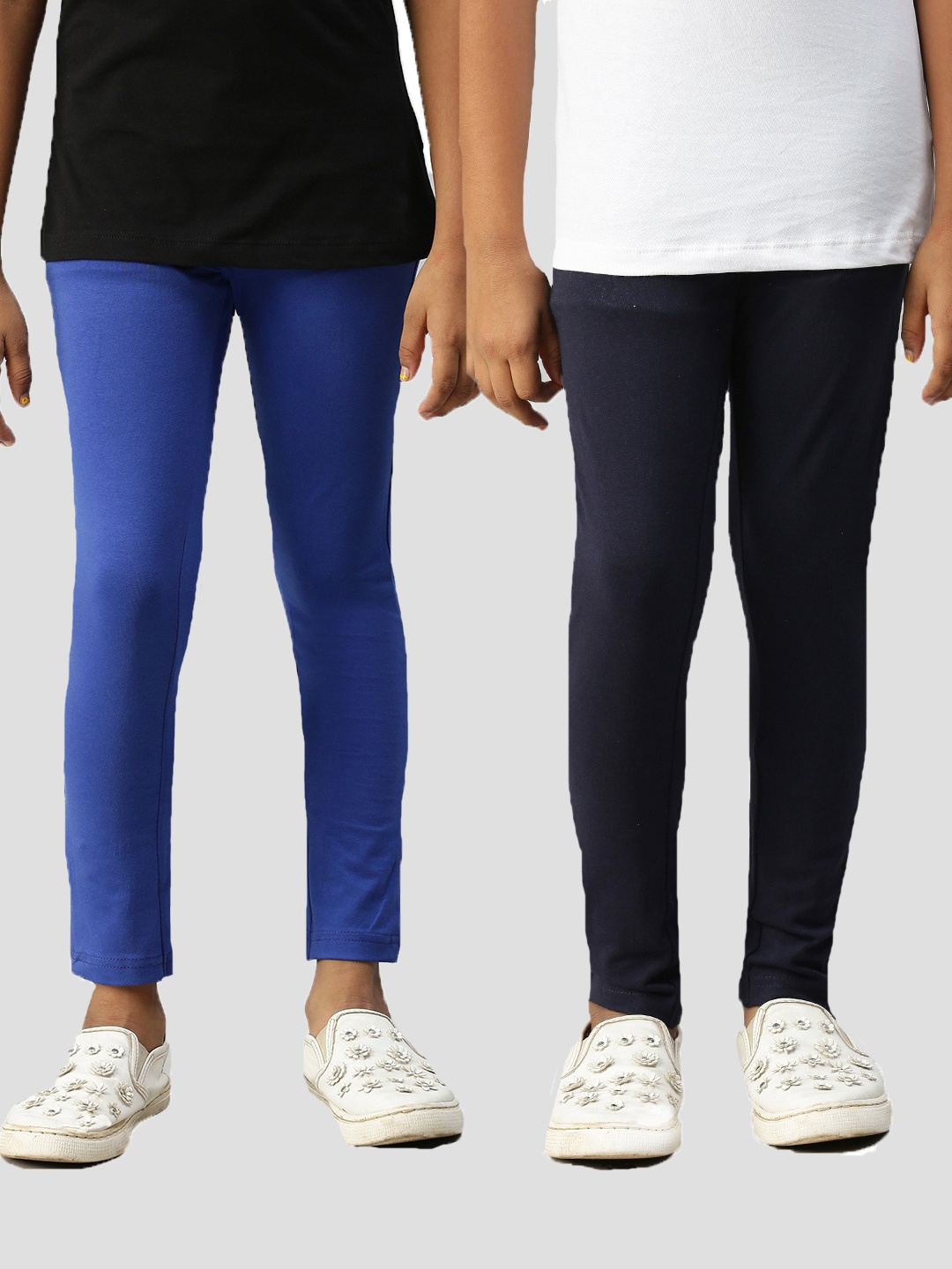 

Kryptic Kids-Girls Pack of 2 Solid Cotton Leggings, Blue