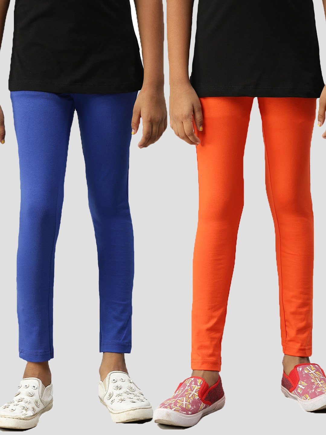 

Kryptic Girls Pack Of 2 Solid Blue, Orange Ankle-Length Leggings