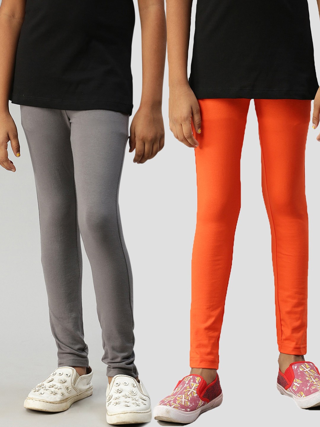 

Kryptic Girls Pack Of 2 Solid ANkle Length Leggings, Grey