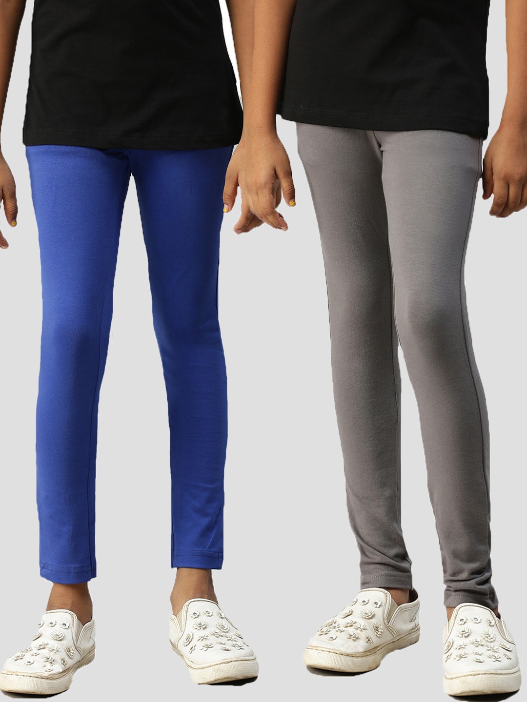 

Kryptic Kids-Girls Pack Of 2 Solid Cotton Leggings, Blue
