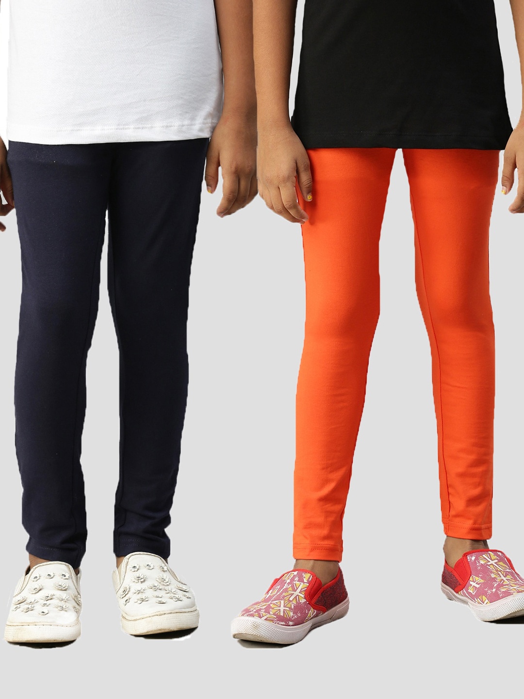 

Kryptic Girls Pack Of 2 Navy Blue & Orange Solid Ankle Length Leggings