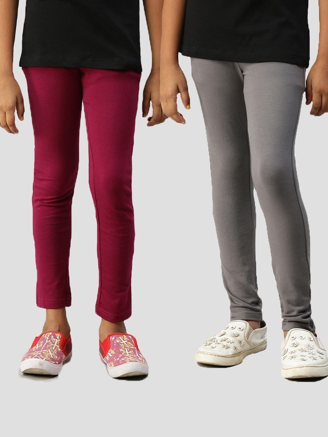 

Kryptic Girls Pack of 2Maroon & Grey Solid Ankle-Length Leggings, Maroon
