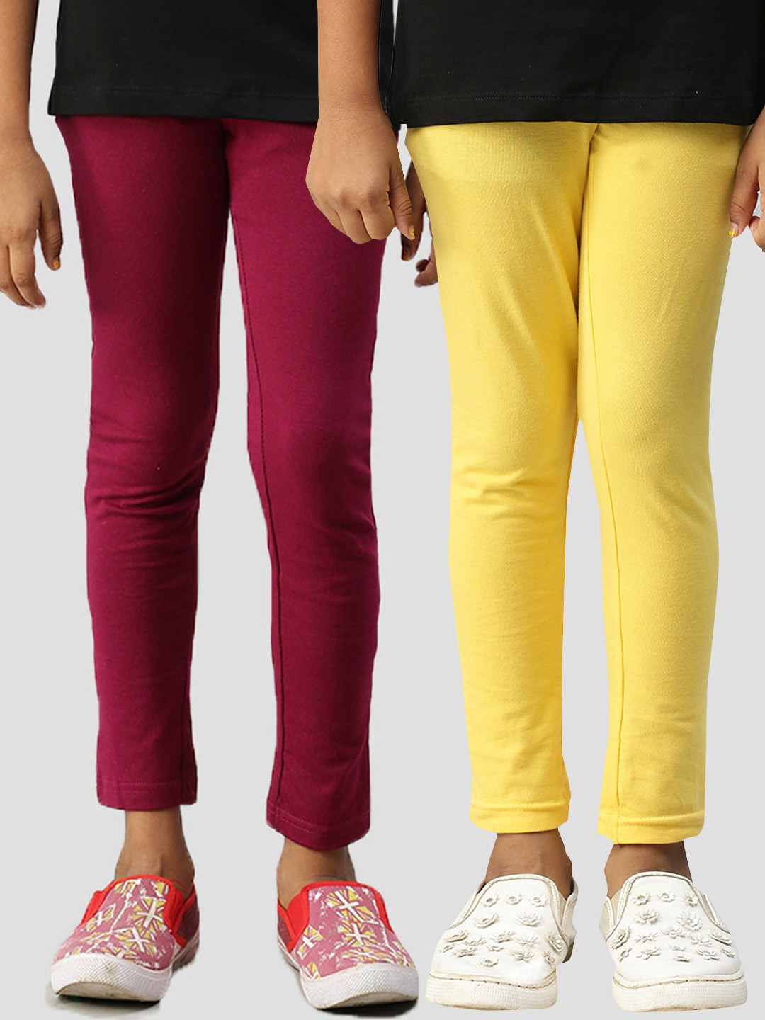 

Kryptic Girls Solid Brown & Yellow Pack Of 2 Ankle Length Leggings, Maroon