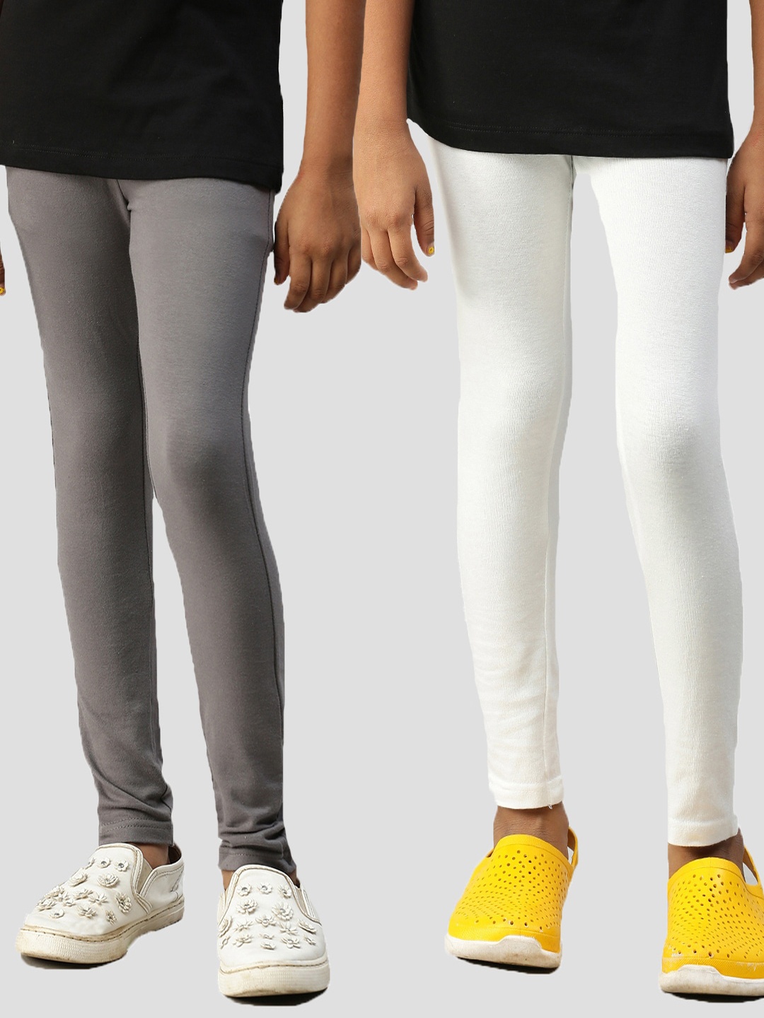 

Kryptic Girls Pack Of 2 Solid White & Grey Ankle-Length Leggings