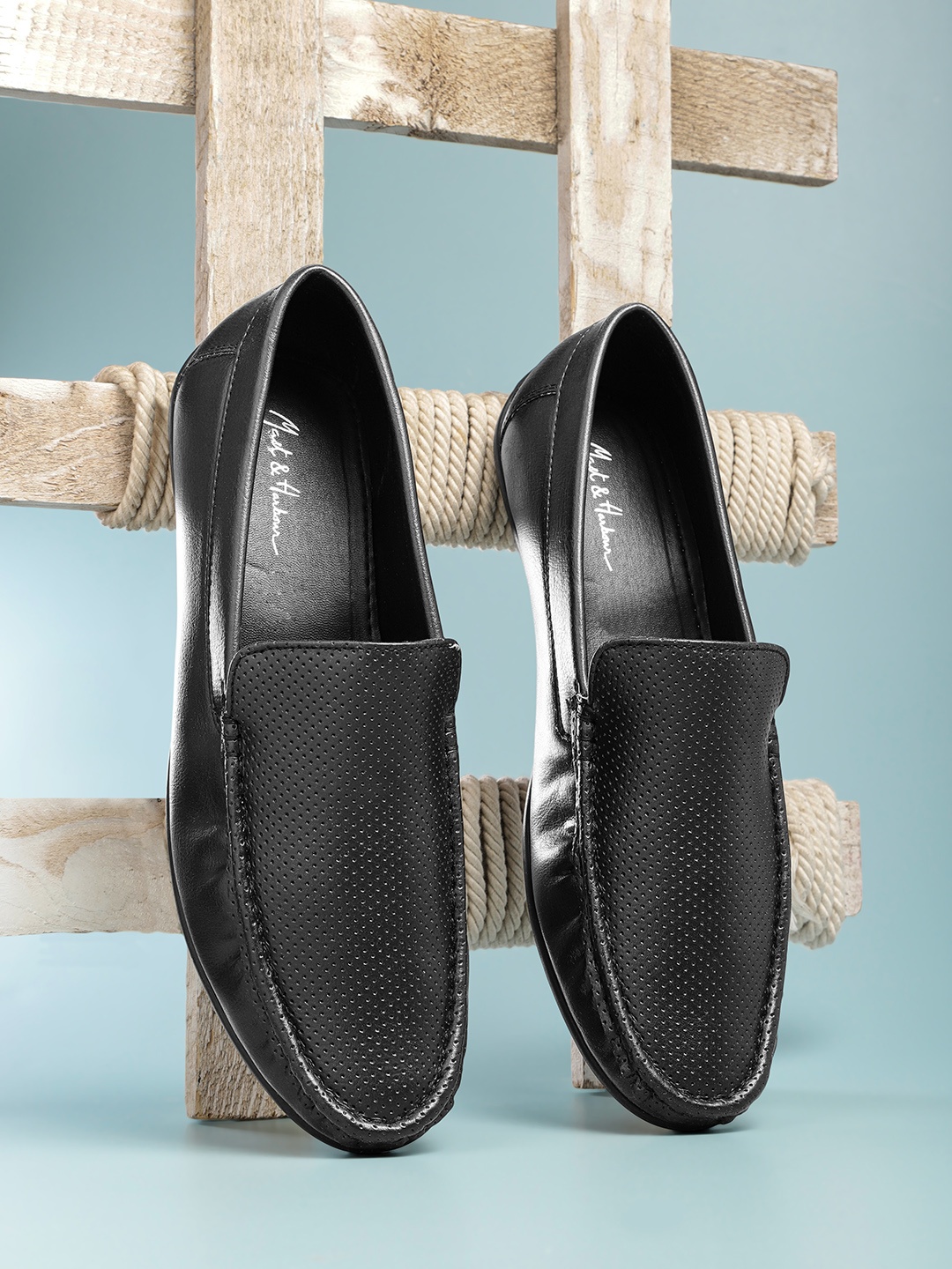 

Mast & Harbour Men Perforated Detail Loafers, Black