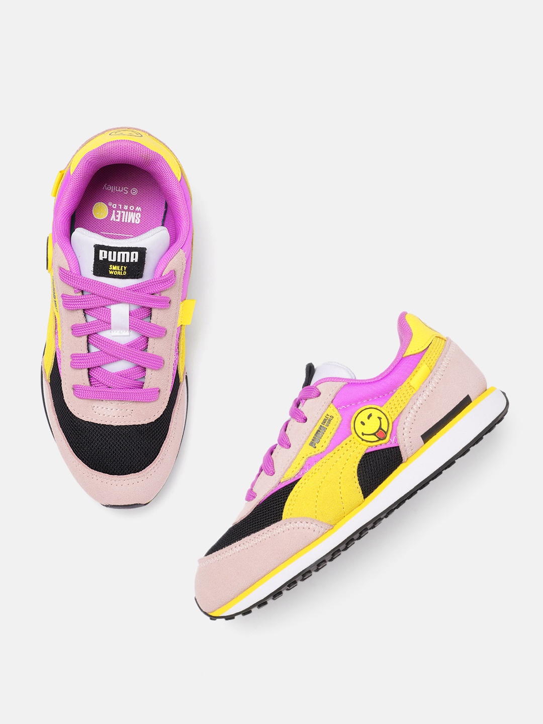 

PUMA x SMILEYWORLD Kids Colourblocked Sneakers, Pink