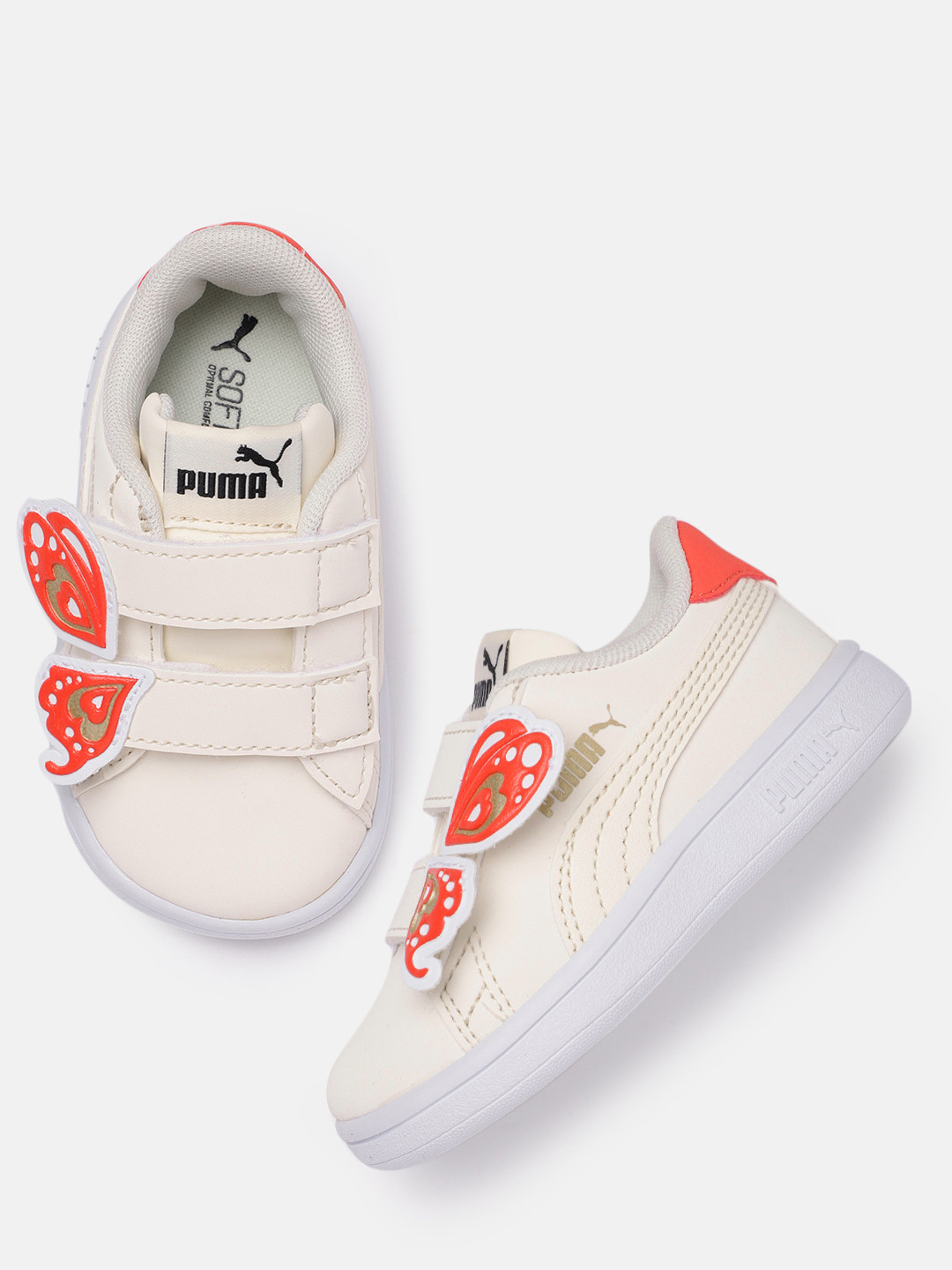 

Puma Girls Off White & Orange Smash V2 Colourblocked Sneakers