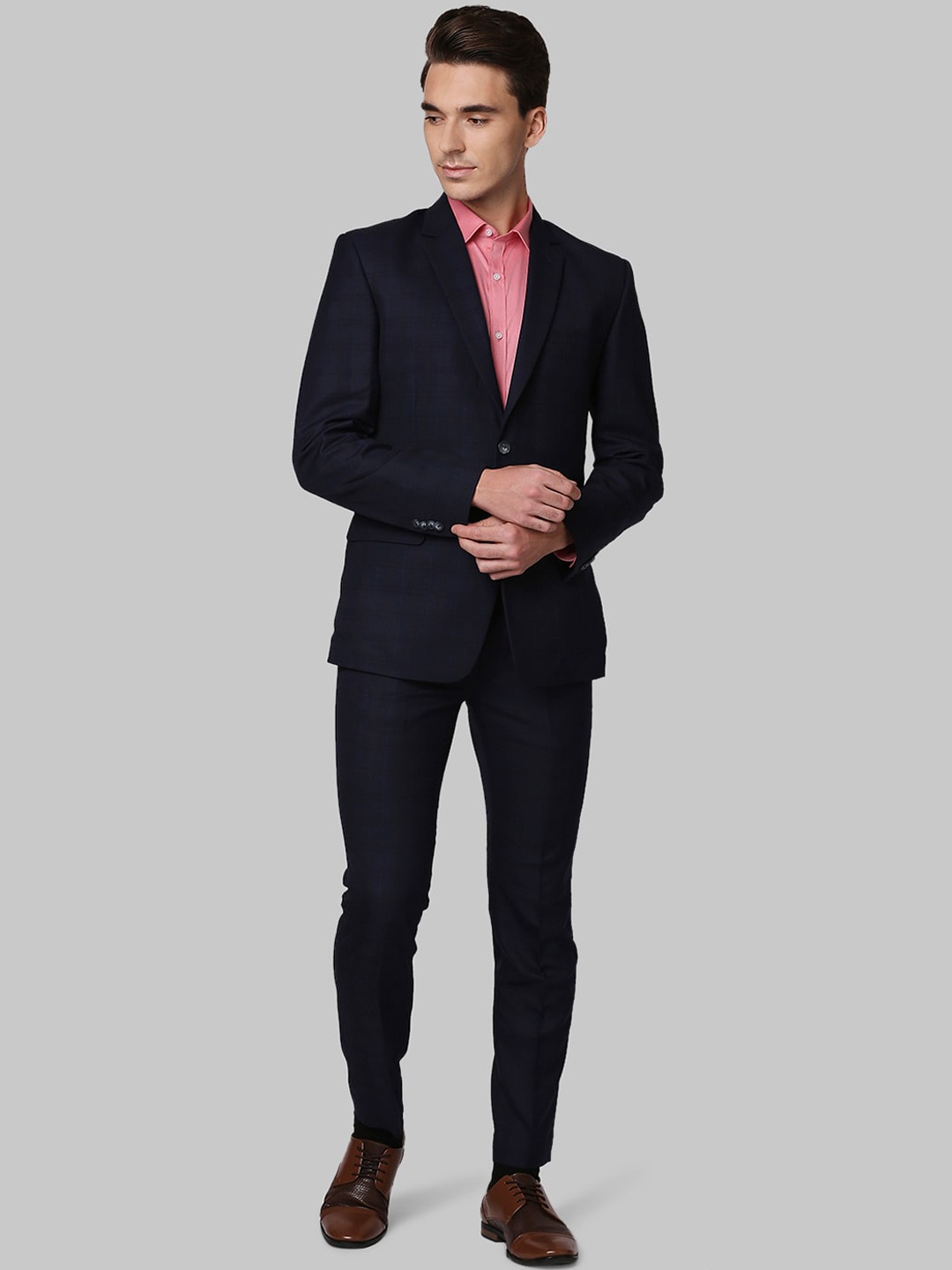 

Park Avenue Men Blue Checked Two-Piece Single Breasted Super Slim-Fit Suits