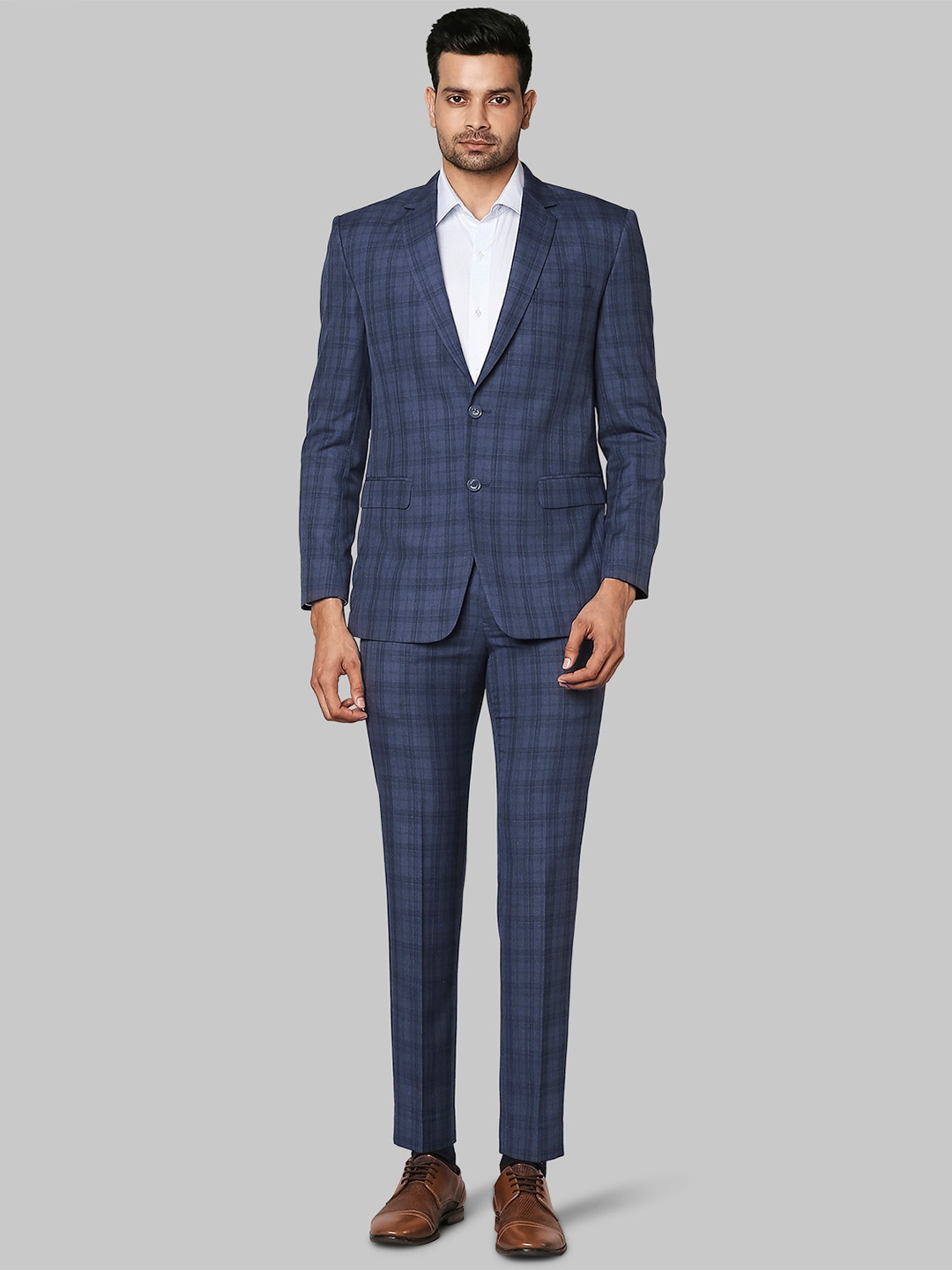 

Park Avenue Men Blue Checked 2 Piece Formal Suit