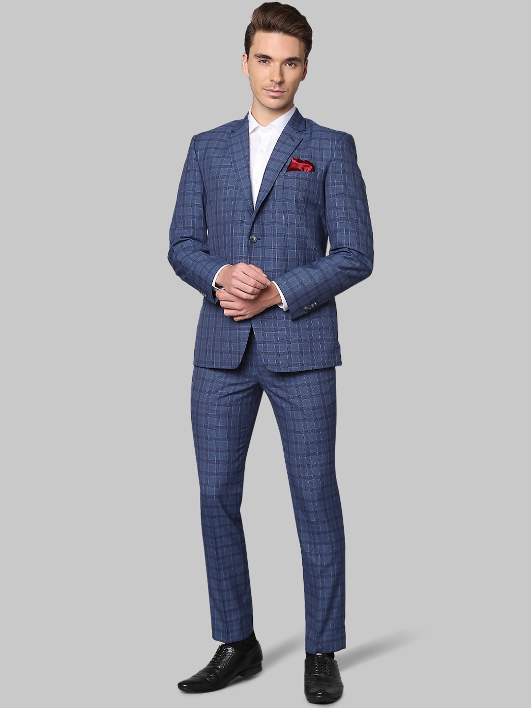 

Park Avenue Men Blue Checked Slim-Fit Suits