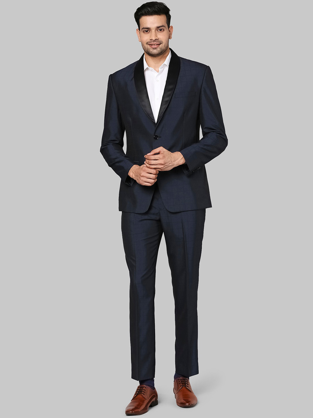 

Park Avenue Men Navy Blue Pure Cotton Formal 2 Piece Suit