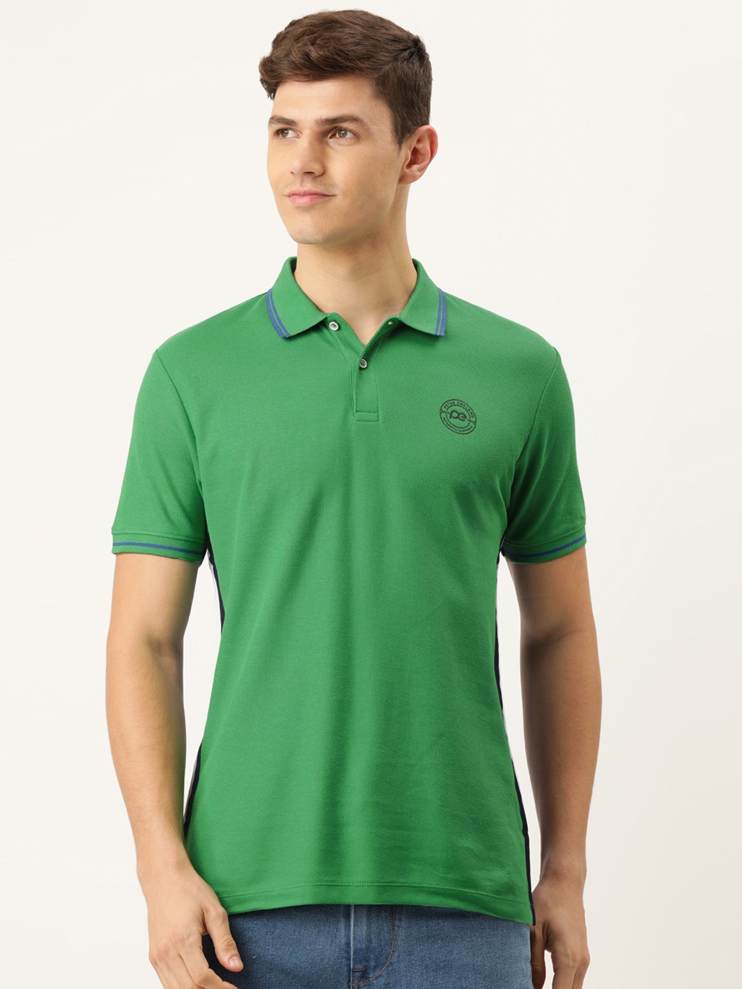 

Peter England Men Green Polo Collar Slim Fit T-shirt