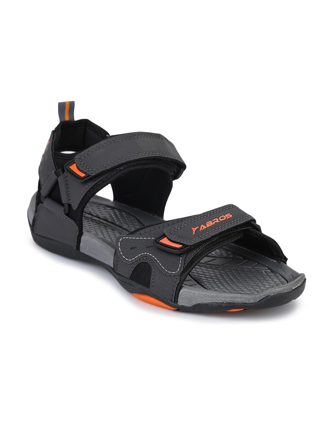 

ABROS Men Grey & Orange-Colored Textured Sports Sandals