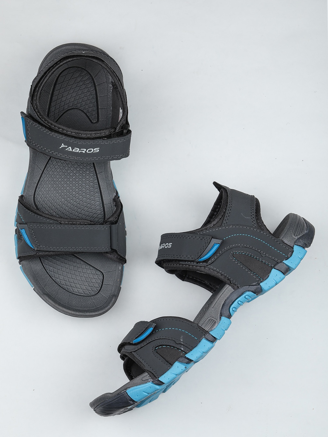 

ABROS Men Grey & Turquoise Blue Solid Sports Sandals