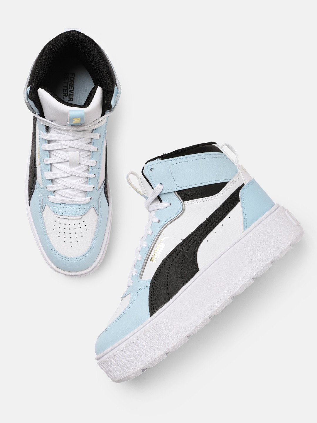 

Puma Women White & Blue Colourblocked Leather Karmen Rebelle Mid-Top Sneakers