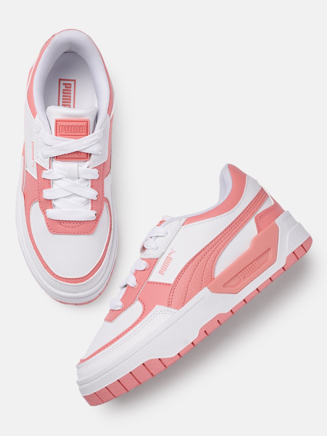 

Puma Women White & Peach-Coloured Cali Dream Tweak Dissimilar Leather Sneakers