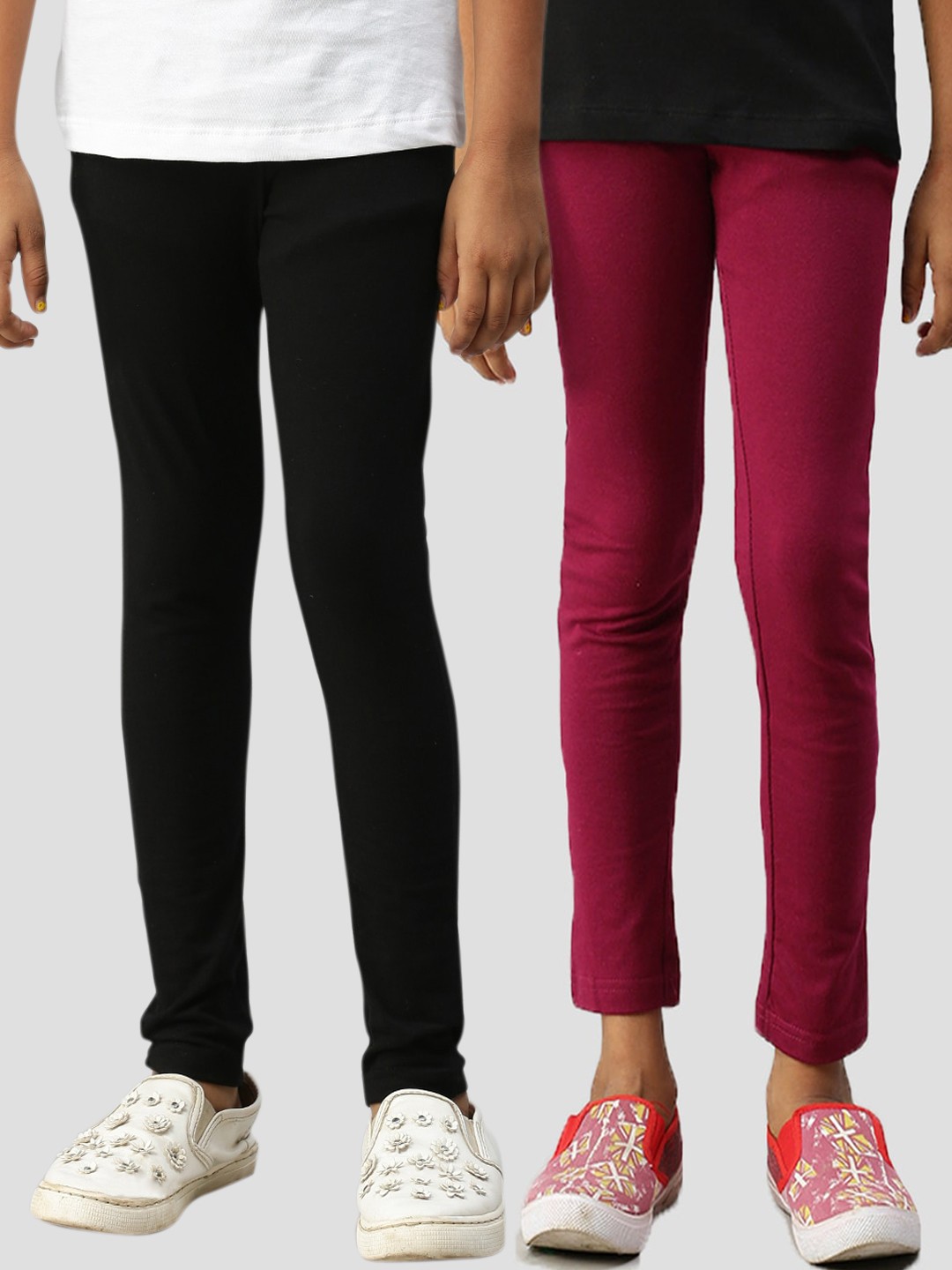 

Kryptic Kids-Girls Pack Of 2 Solid Ankle-Length Cotton Leggings, Black