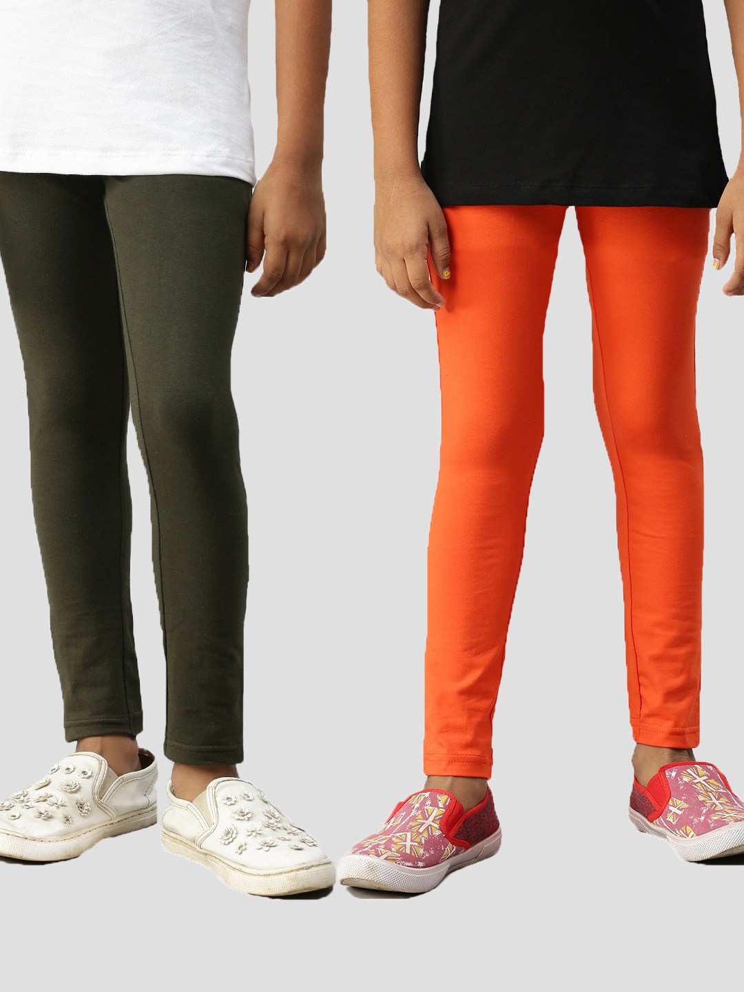 

Kryptic Girls Orange & Olive Green Pack Of 2 Solid Ankle-Length Leggings