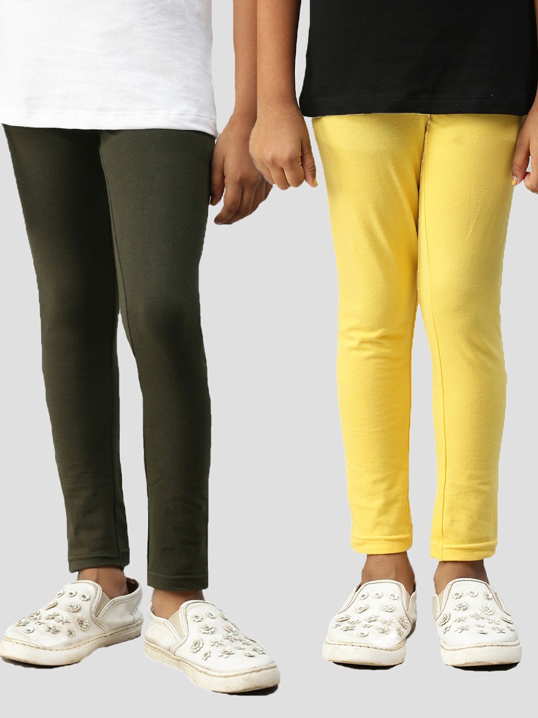 

Kryptic Girls Pack Of 2 Solid Olive Green, Yellow Ankle-Length Leggings
