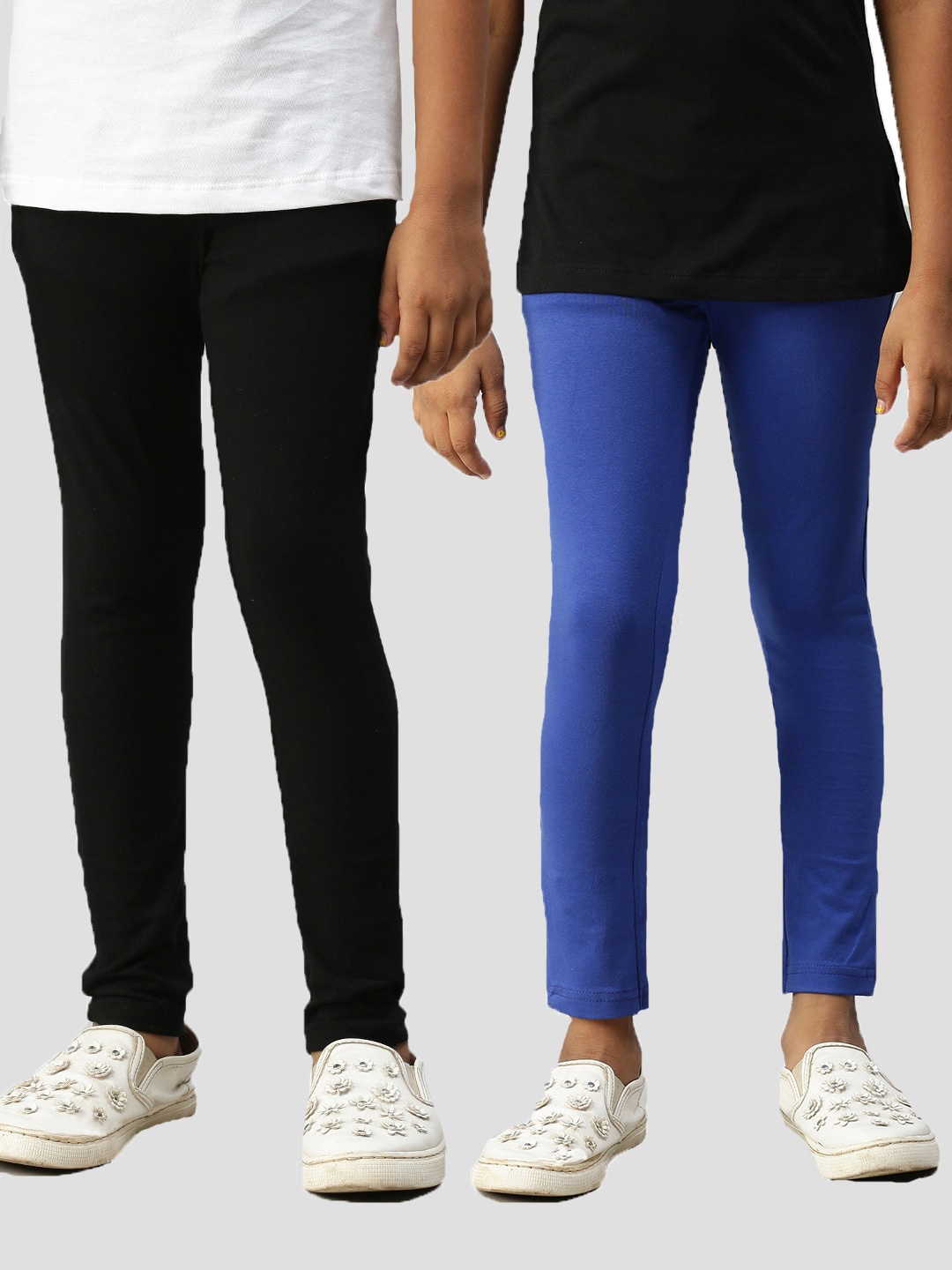 

Kryptic Girls Pack Of 2 Black & Blue Solid Ankle Length Leggings