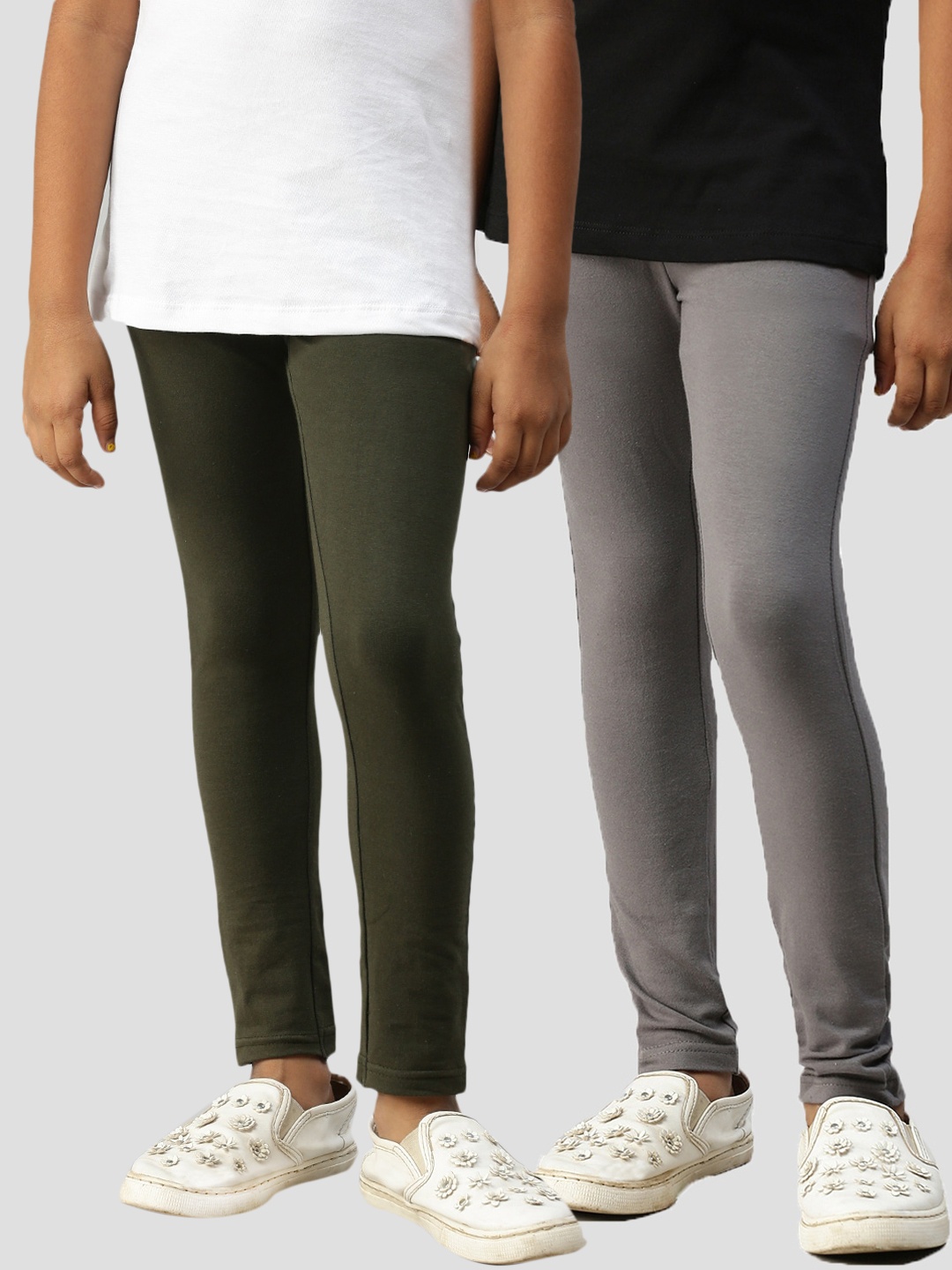 

Kryptic Girls Pack Of 2 Olive-Coloured & Grey Solid Leggings