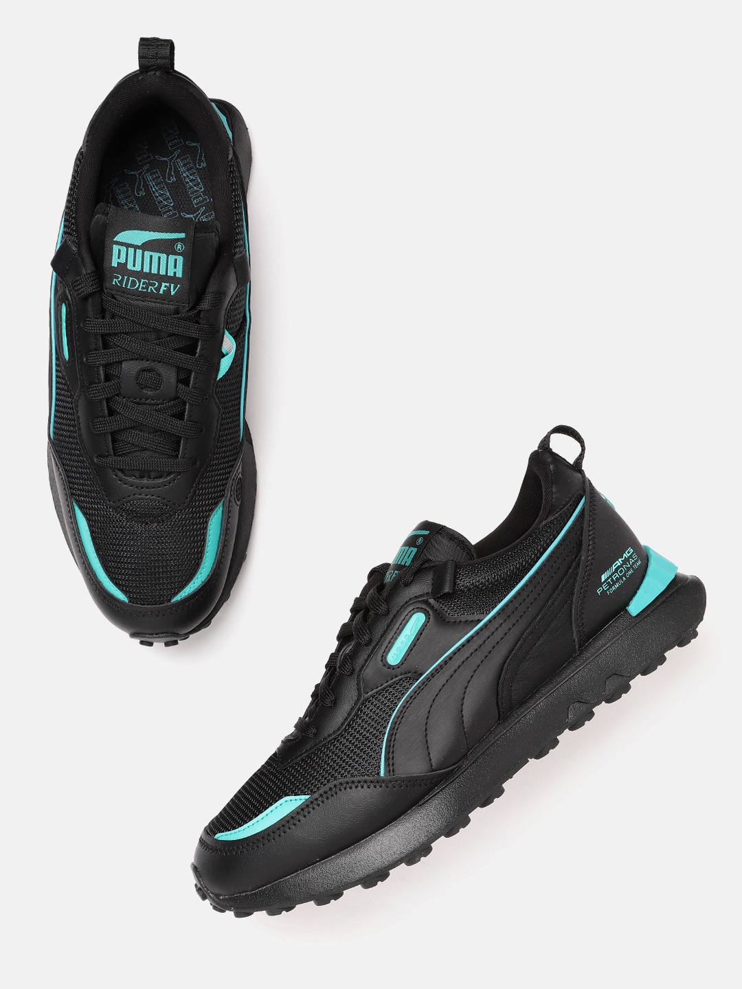 

PUMA Motorsport Unisex Black & Sea Green Map F1 Rider FV ME Woven Design Sneakers