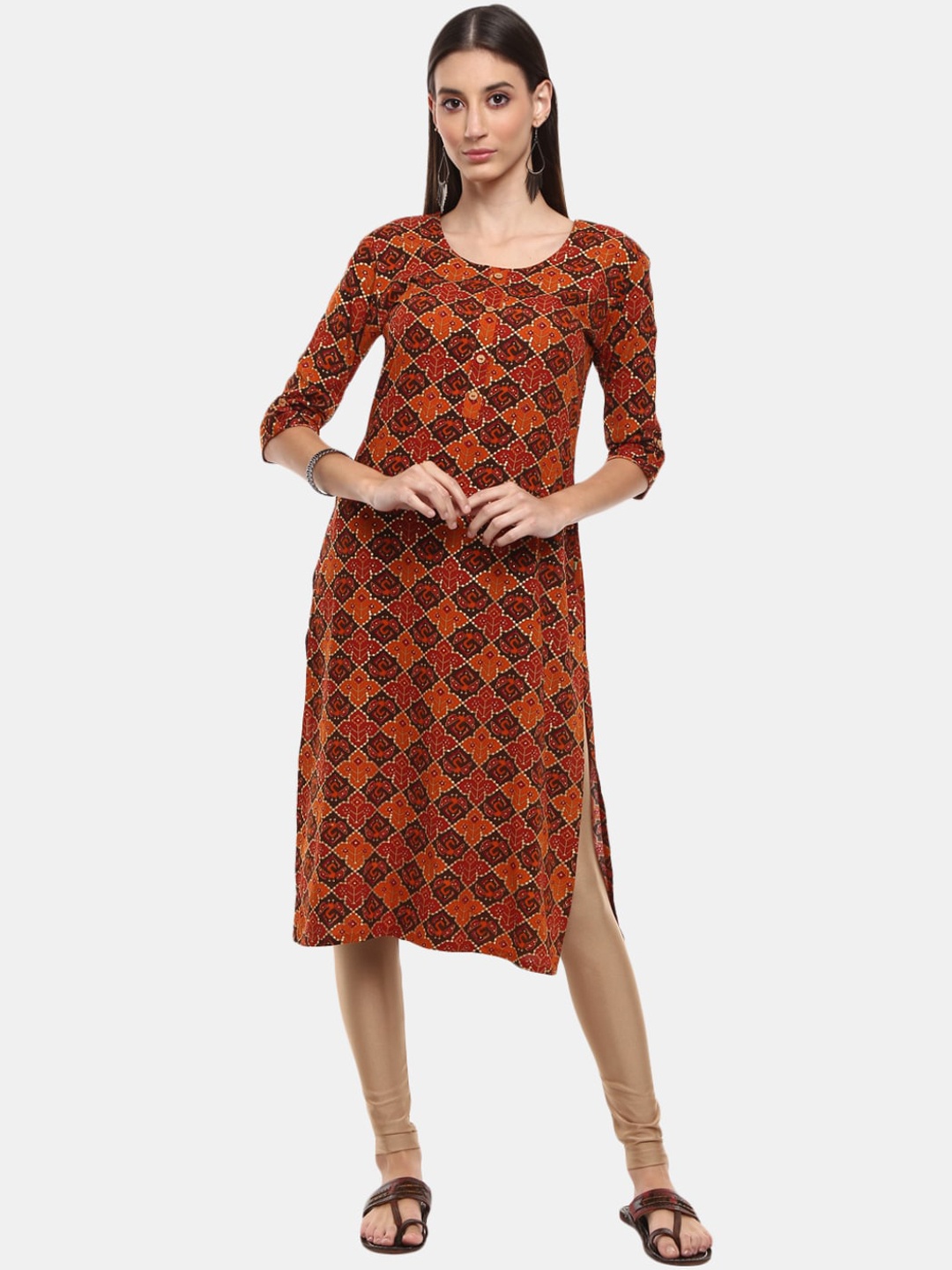 

Desi Mix Women Brown Ethnic Motifs Printed Kurta