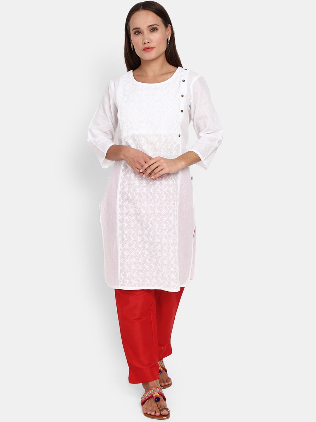 

Desi Mix Women Geometric Embroidered Chikankari Kurta, White