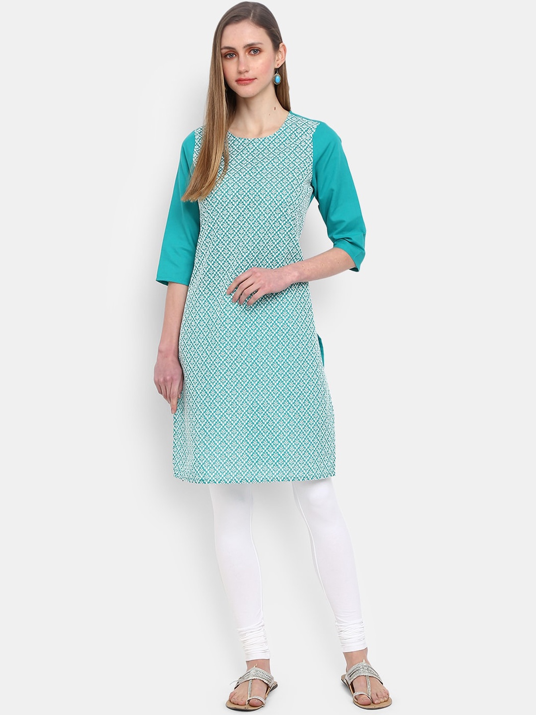 

Desi Mix Women Green & White Floral Printed Kurta